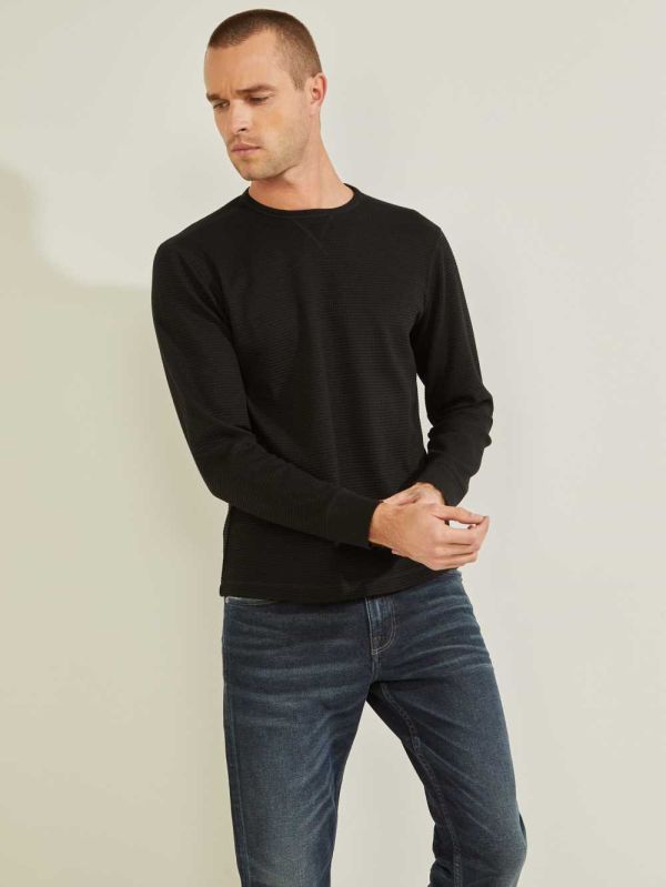 Guess Hudson Waffle T-shirt Herr Svarta | 596410-RJL