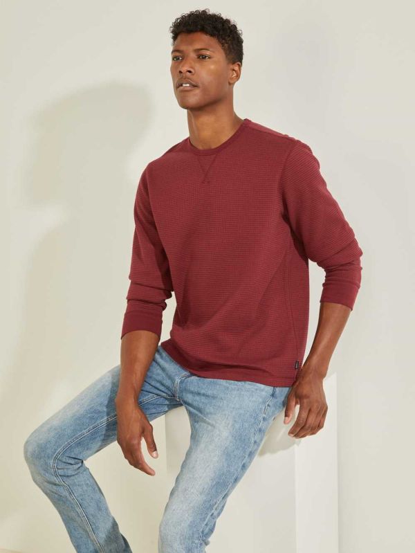 Guess Hudson Waffle T-shirt Herr Vinröda | 490853-SQX