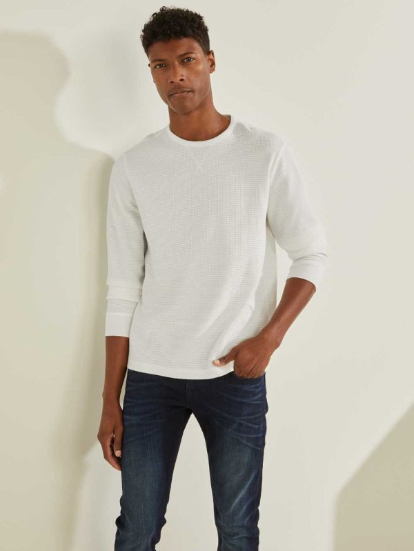 Guess Hudson Waffle T-shirt Herr Vita | 249316-JPQ