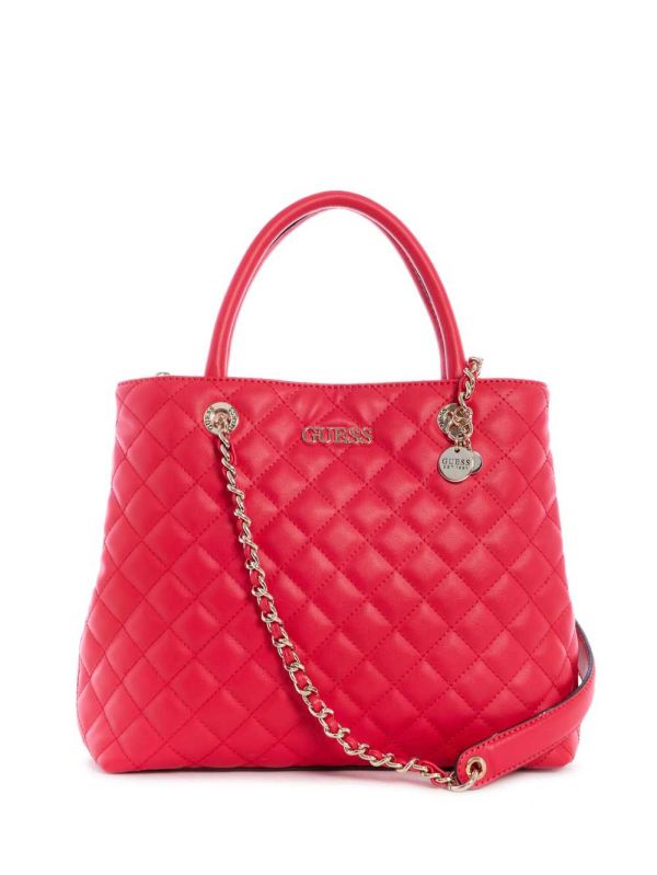 Guess Illy Society Satchel Väska Dam Röda | 870413-RSV