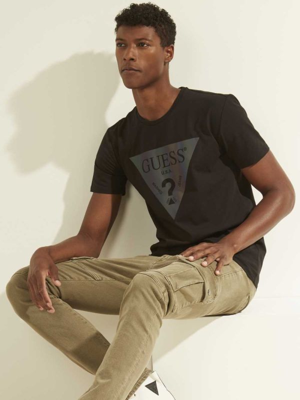 Guess Iridescent Logo Graphic T-shirt Herr Svarta | 295160-SGA