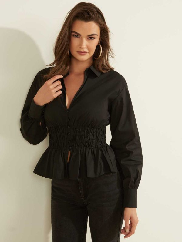 Guess Jane Shirred Blusar Dam Svarta | 023658-JZB