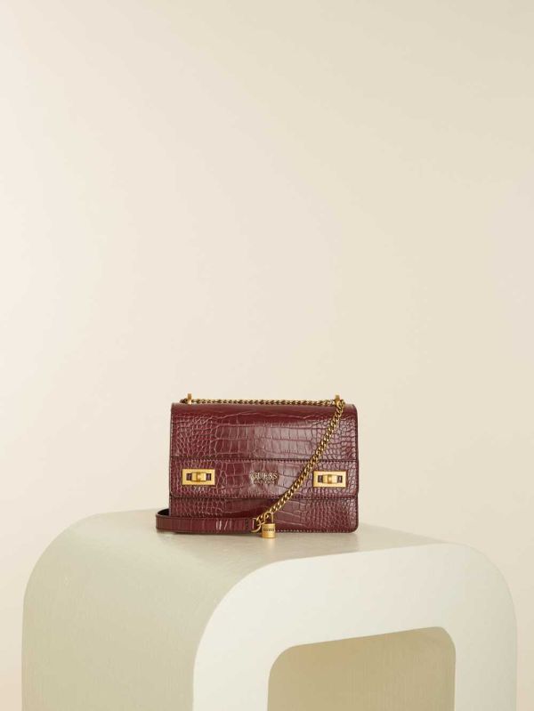 Guess Katey Croc Convertible Crossbody Väska Dam Vinröda | 023456-QHD