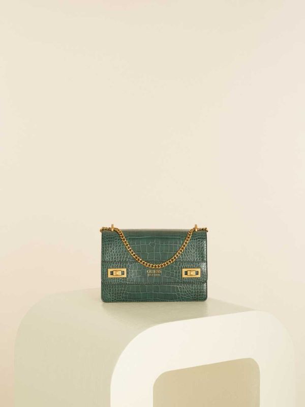Guess Katey Croc Convertible Crossbody Väska Dam Gröna | 305978-BDP