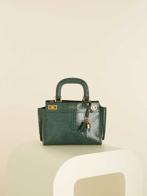 Guess Katey Croc Luxury Satchel Väska Dam Gröna | 128709-FGZ