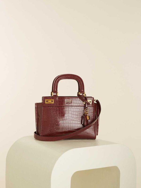Guess Katey Croc Luxury Satchel Väska Dam Vinröda | 574812-HLS