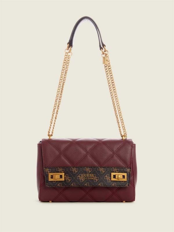 Guess Katey Quilted Axelväska Dam Vinröda Olika Färger | 743815-USD