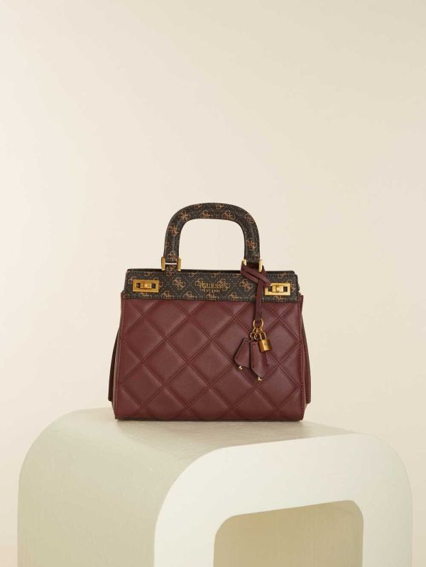 Guess Katey Quilted Luxury Satchel Väska Dam Vinröda Olika Färger | 315928-EHO