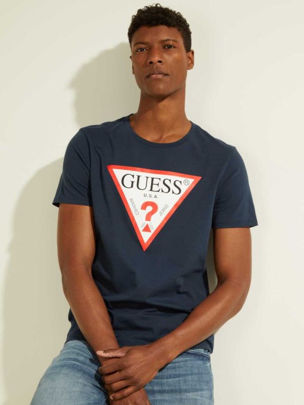 Guess Klassiska Logo T-shirt Herr Marinblå | 217958-ZLX