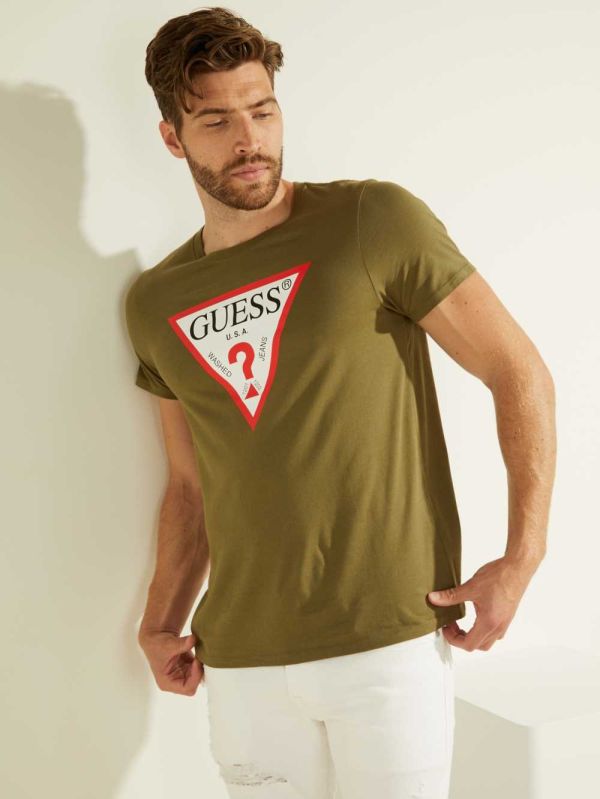 Guess Klassiska Logo T-shirt Herr Olivgröna | 501498-HWR