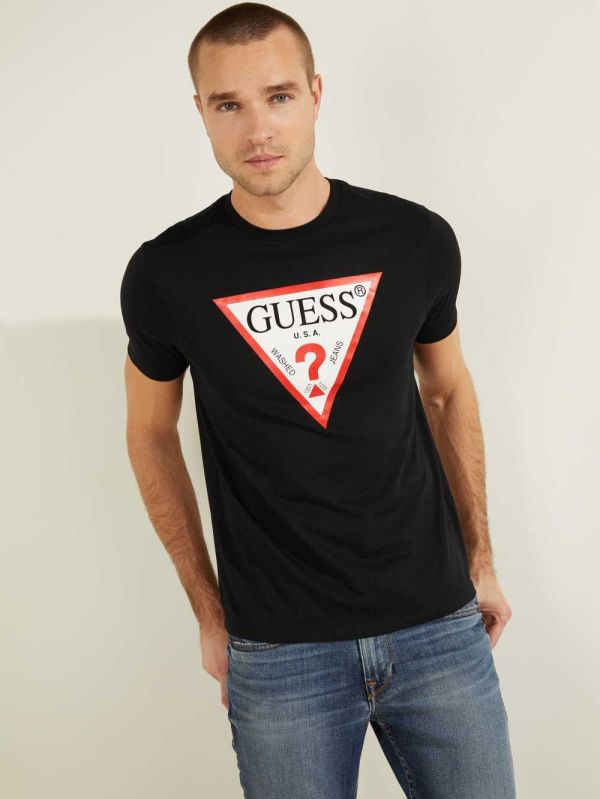 Guess Klassiska Logo T-shirt Herr Svarta | 834095-REO