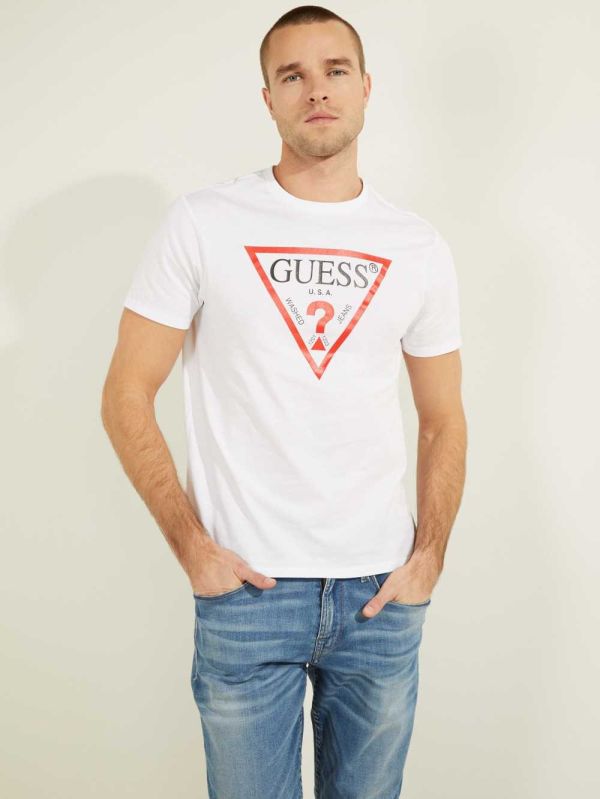 Guess Klassiska Logo T-shirt Herr Vita | 589431-YFU