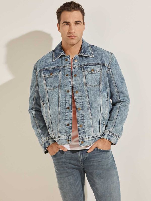 Guess Klay Reversible Denim Jacka Herr Bruna | 943216-EYH