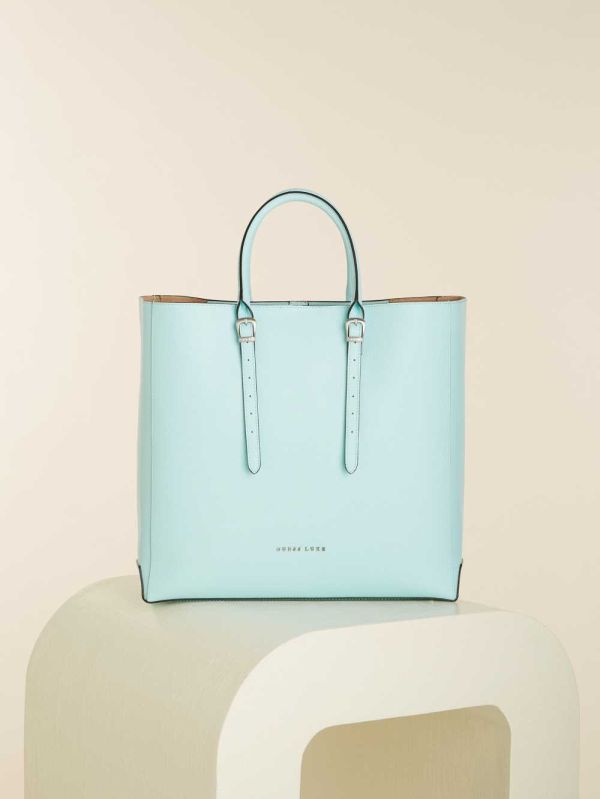 Guess Lady Luxe Läder Toteväska Dam Ljusblå | 158629-ZPL