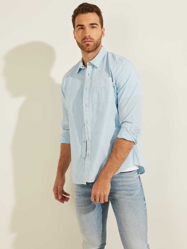 Guess Laguna Washed Skjorta Herr Blå Olika Färger | 297601-NUD