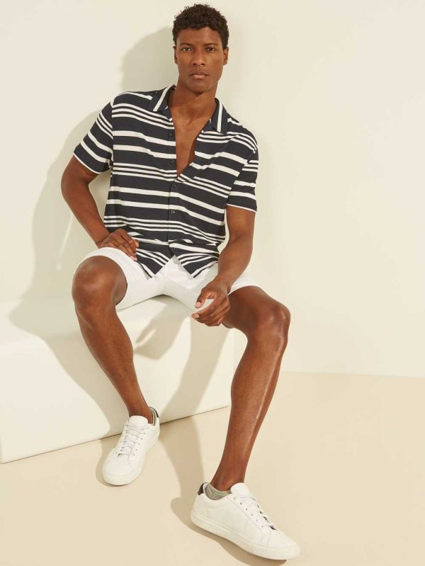 Guess Leo Striped Skjorta Herr Marinblå | 396128-XVH