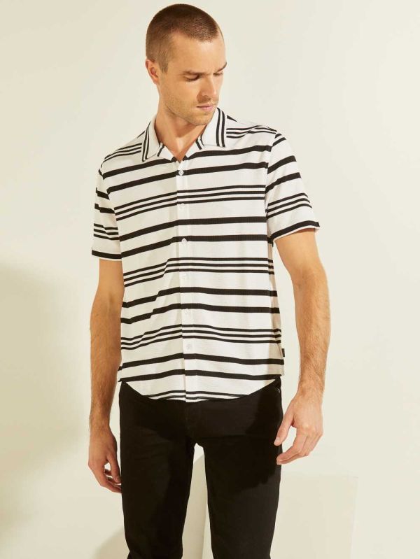 Guess Leo Striped Skjorta Herr Vita Svarta | 821735-DWF