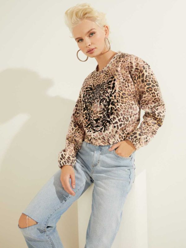 Guess Leopard Pullover Sweatshirt Dam Leopard | 201569-LXO