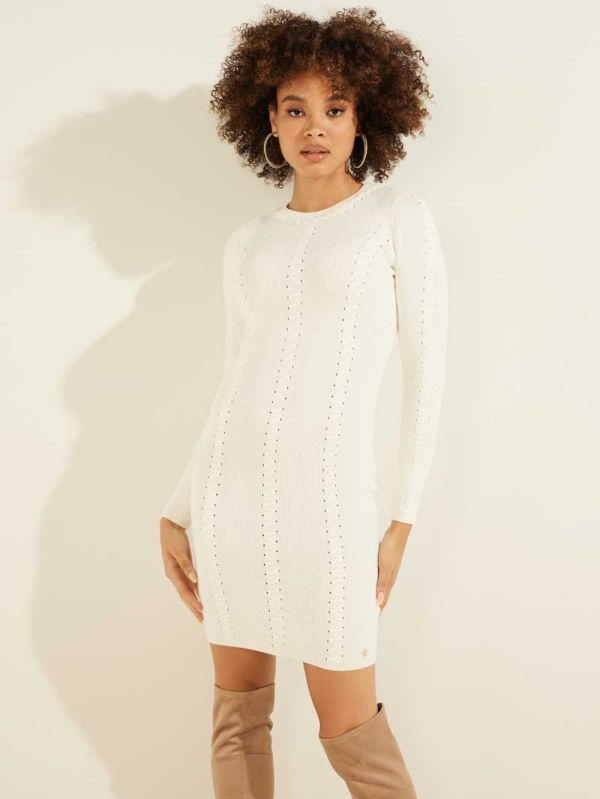 Guess Letitia Mocka Laced Klänning Dam Grädde Vita | 843596-TQA
