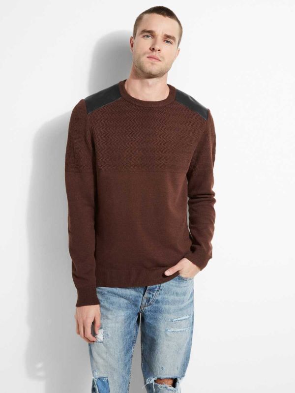 Guess Liam Herringbone Contrast Tröjor Herr Bruna | 091742-LZN