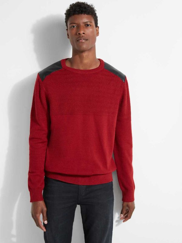 Guess Liam Herringbone Contrast Tröjor Herr Röda | 179456-HYQ