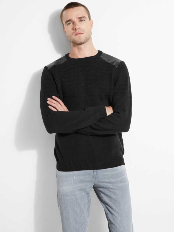 Guess Liam Herringbone Contrast Tröjor Herr Svarta | 504937-FZX