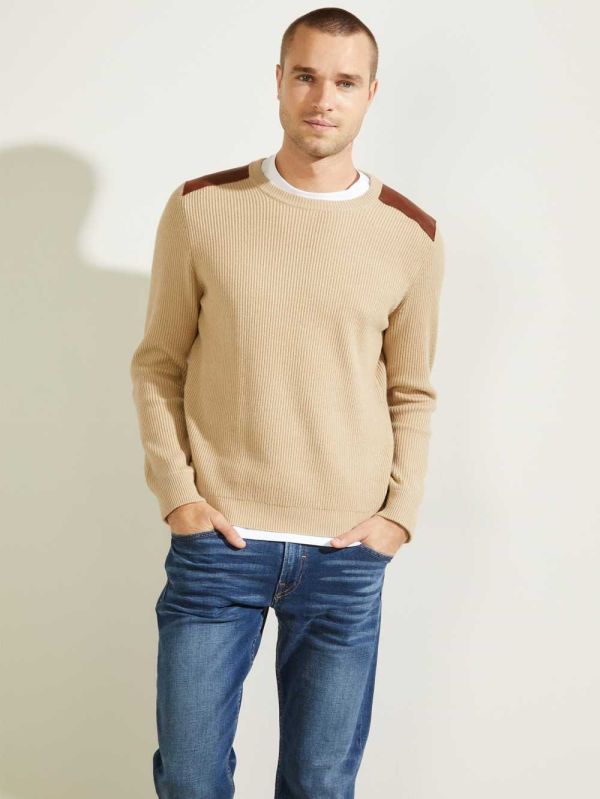 Guess Liam Läder Patch Tröjor Herr Beige | 175860-STL