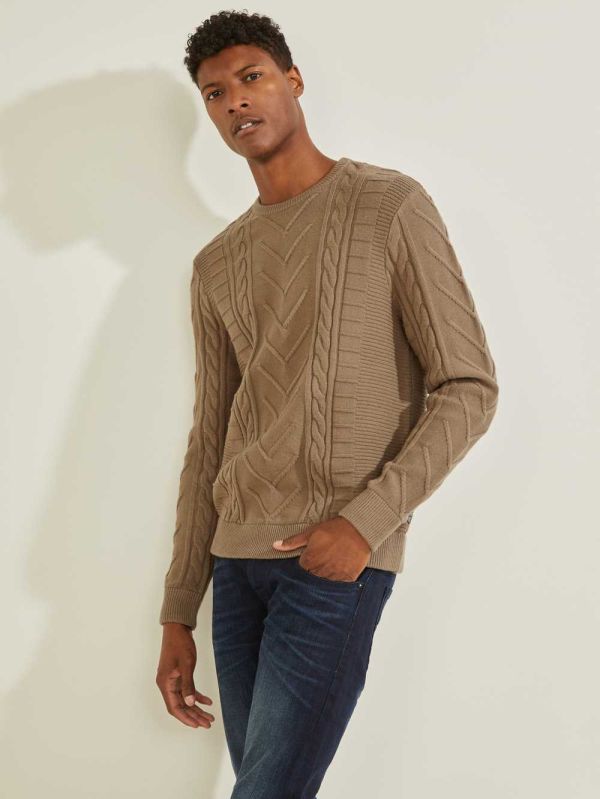 Guess Liam Mixed Cable Tröjor Herr Khaki | 216709-ESV