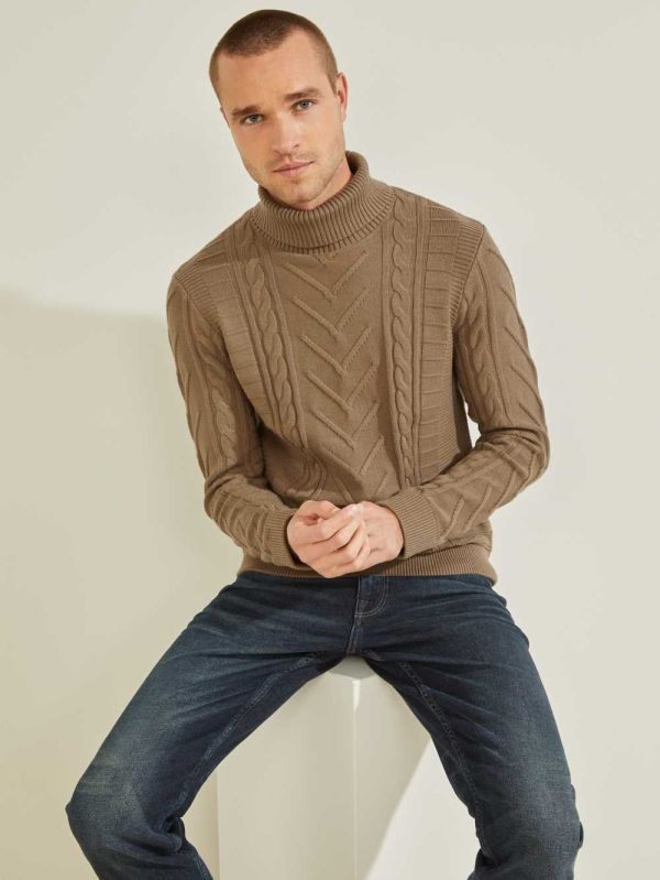 Guess Liam Mixed Cable Turtleneck Tröjor Herr Khaki | 068251-GVP