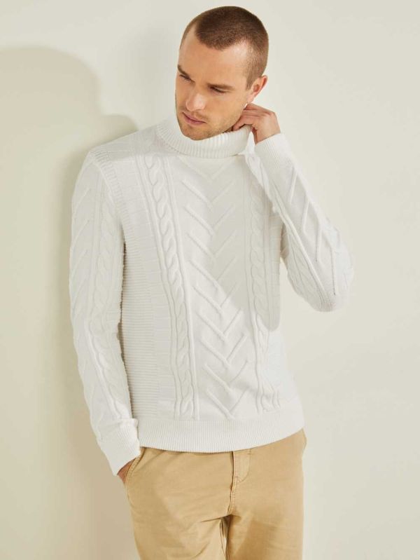 Guess Liam Mixed Cable Turtleneck Tröjor Herr Vita | 465238-HQW