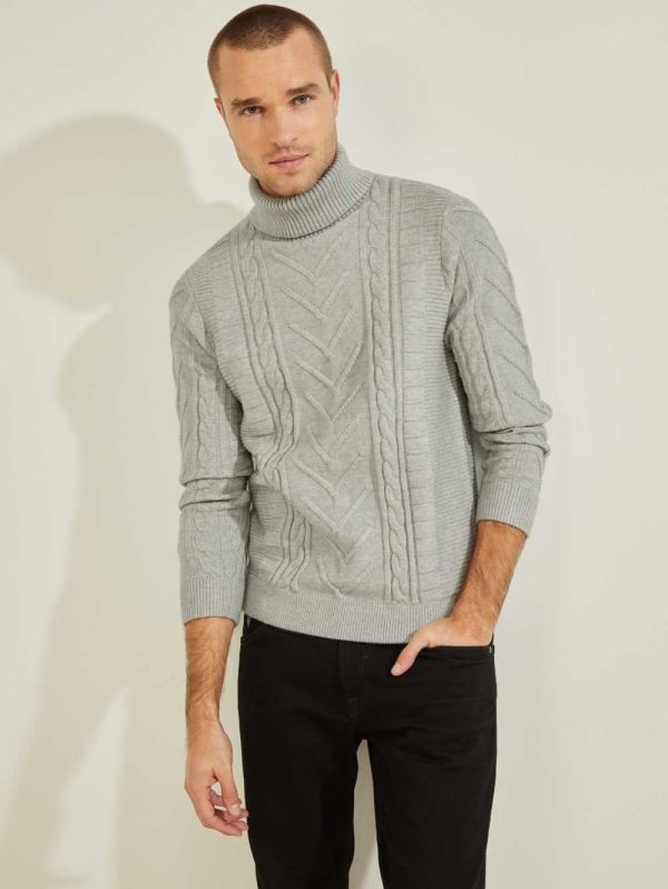 Guess Liam Mixed Cable Turtleneck Tröjor Herr Ljusgrå Olika Färger | 714208-VBP