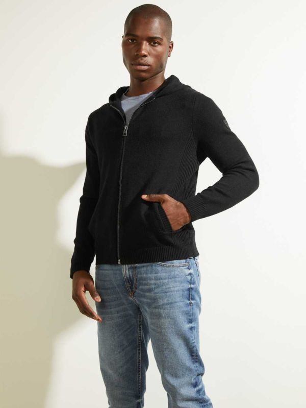 Guess Liam Zip-Up Hoodie Herr Svarta | 320864-WPU