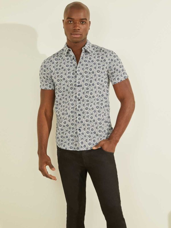 Guess Liberty Printed Skjorta Herr Vita Blommiga | 712350-GRM