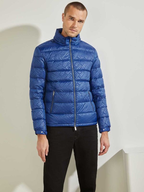 Guess Logo Down Puffer Jacka Herr Blå | 158490-SCH