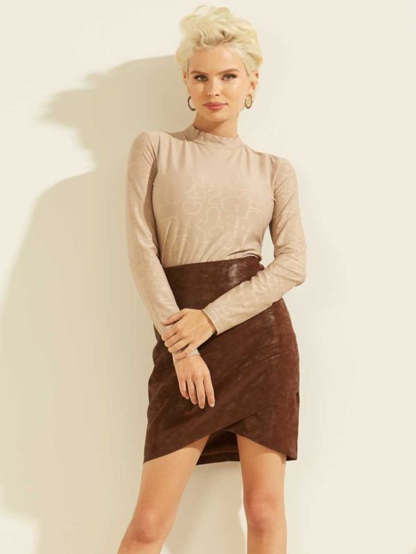 Guess Logo Mock-Neck Top Blast Dam Ljuskaffe | 267598-PIX