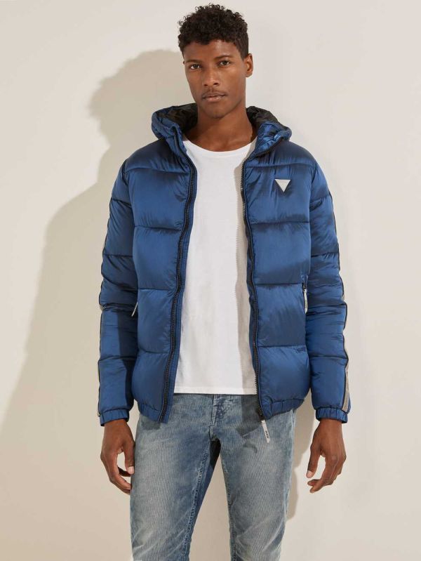 Guess Logo Nylon Puffer Jacka Herr Blå | 138457-TJN