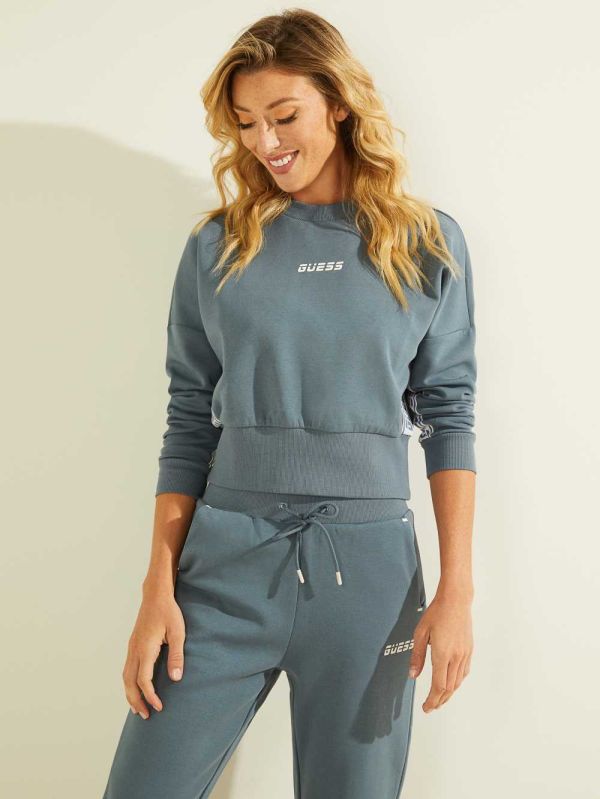 Guess Logo Tape Mock-Neck Sweatshirt Dam Blå | 082146-FSA