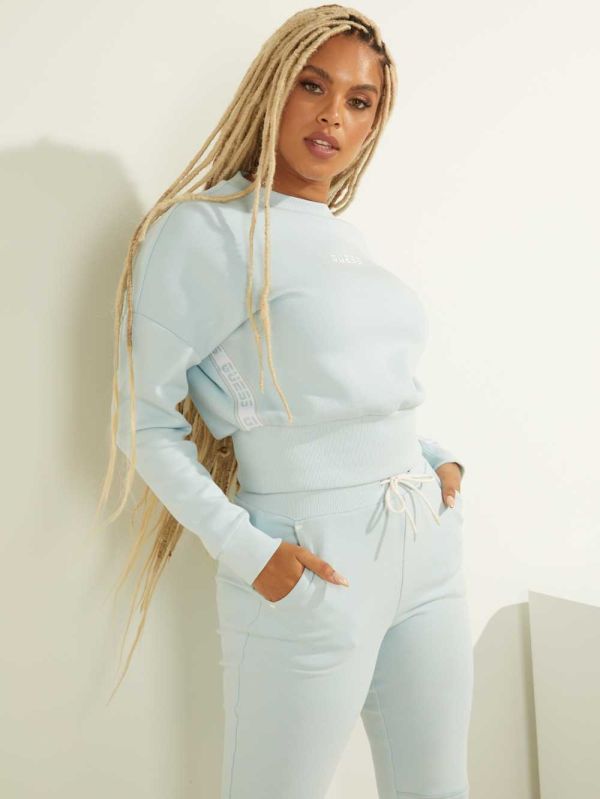 Guess Logo Tape Mock-Neck Sweatshirt Dam Ljusblå | 791053-FLK