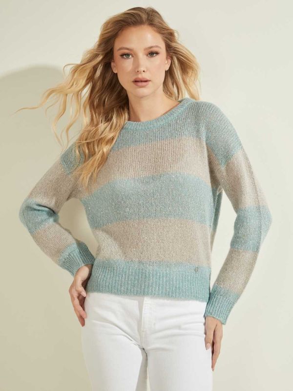 Guess Lorraine Stripe Alpaca-Blend Tröjor Dam Blå | 529078-UOR