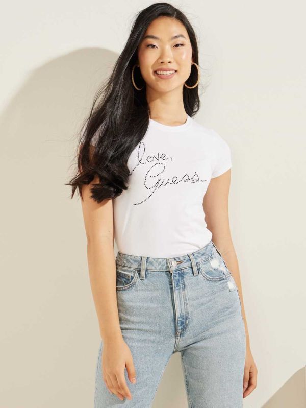 Guess Love Rhinestone T-shirt Dam Vita | 037428-WSB