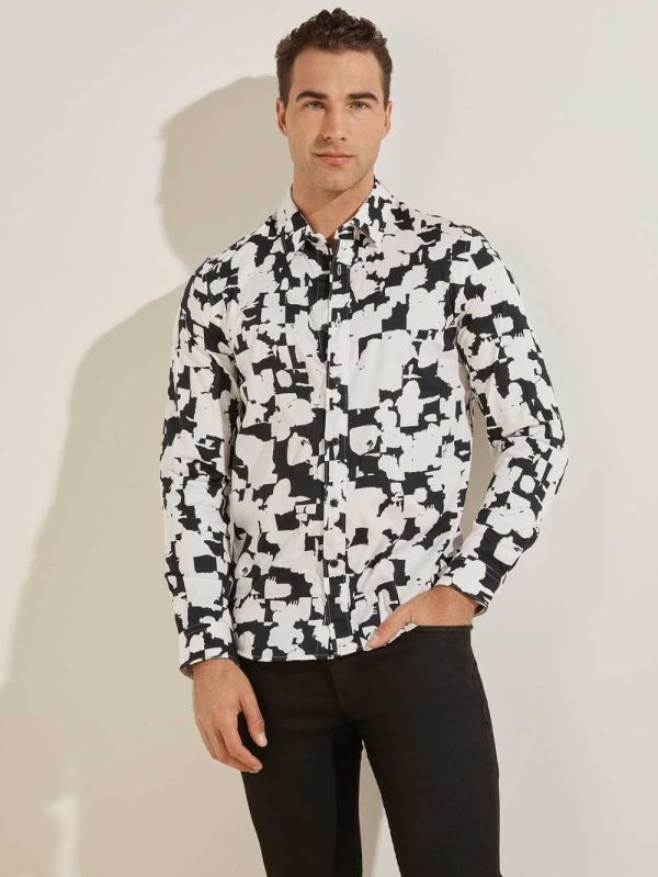 Guess Luxe Abstract Splatter Skjorta Herr Vita | 704893-ORG