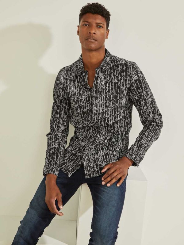 Guess Luxe Logo Script Skjorta Herr Vita | 048937-CUW