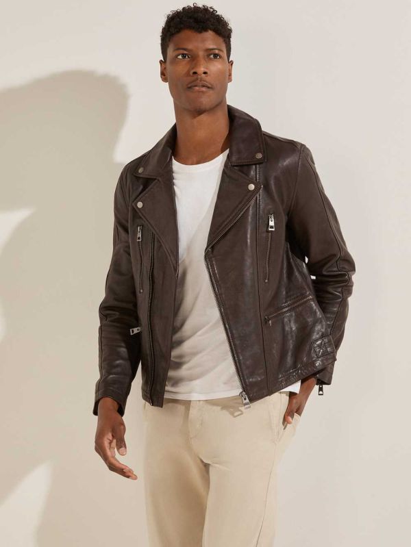 Guess Läder Biker Jacka Herr Choklad Bruna | 632579-ONW