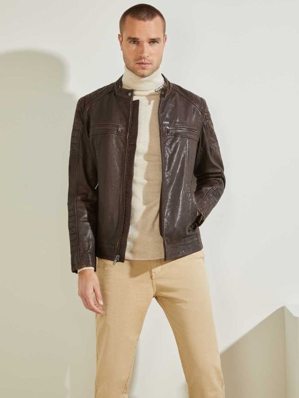 Guess Läder Biker Jacka Herr Choklad Bruna | 703645-FNP