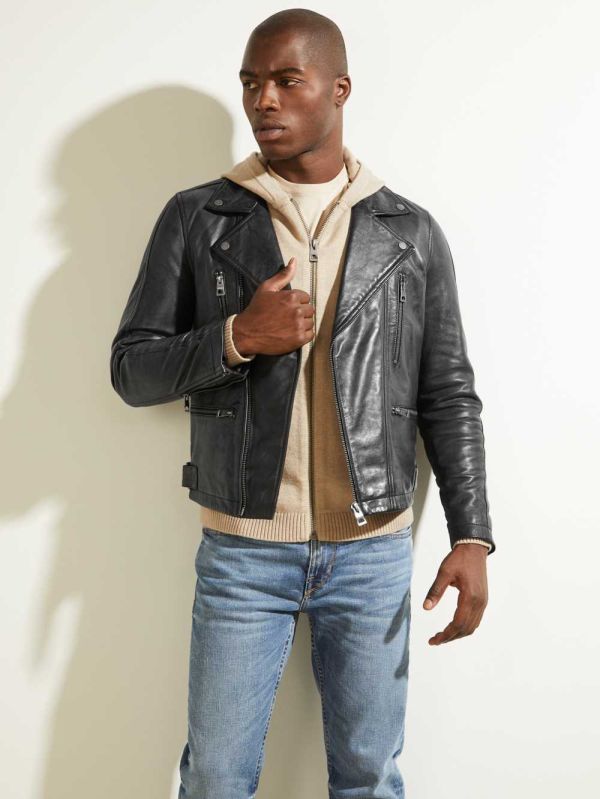 Guess Läder Biker Jacka Herr Svarta | 325097-LIZ