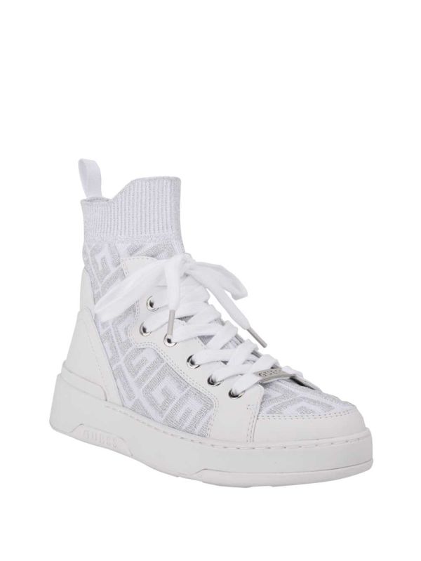 Guess Manney Knit Logo High-Top Sneakers Dam Vita Olika Färger | 164597-FXC
