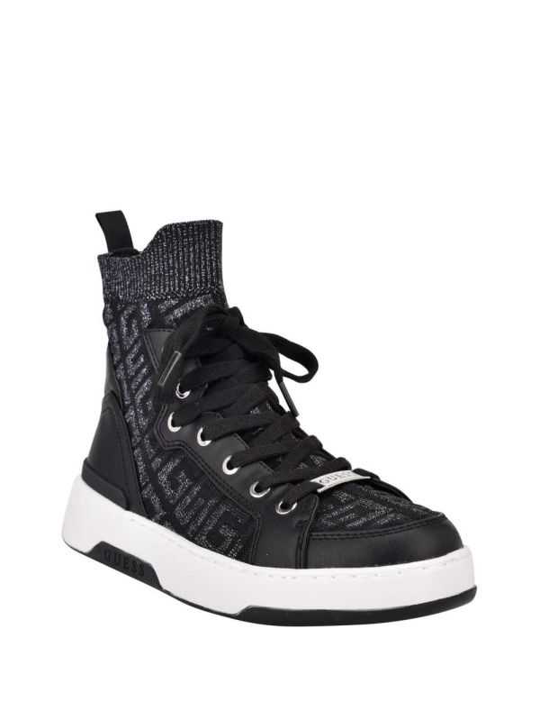 Guess Manney Knit Logo High-Top Sneakers Dam Svarta | 528314-ZQA