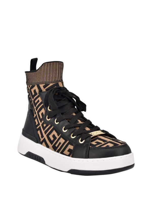 Guess Manney Knit Logo High-Top Sneakers Dam Svarta Bruna | 932108-XOR