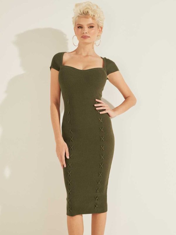 Guess Margot Ribbed Klänning Dam Olivgröna | 236498-XHS