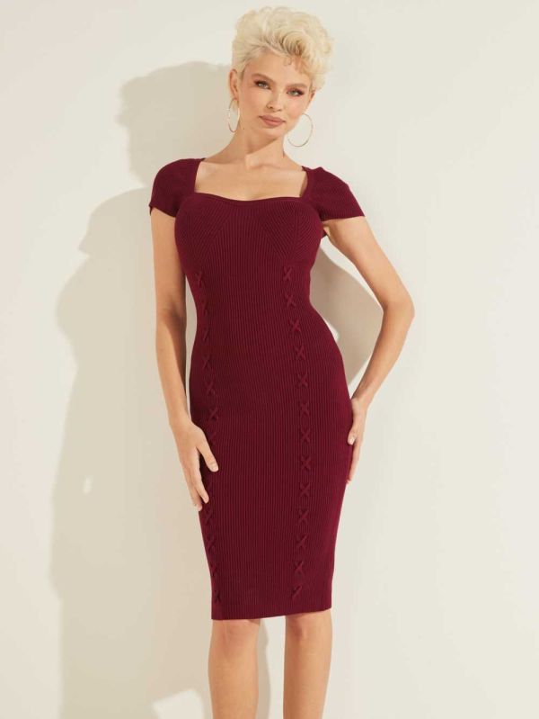 Guess Margot Ribbed Klänning Dam Vinröda | 039564-TAN